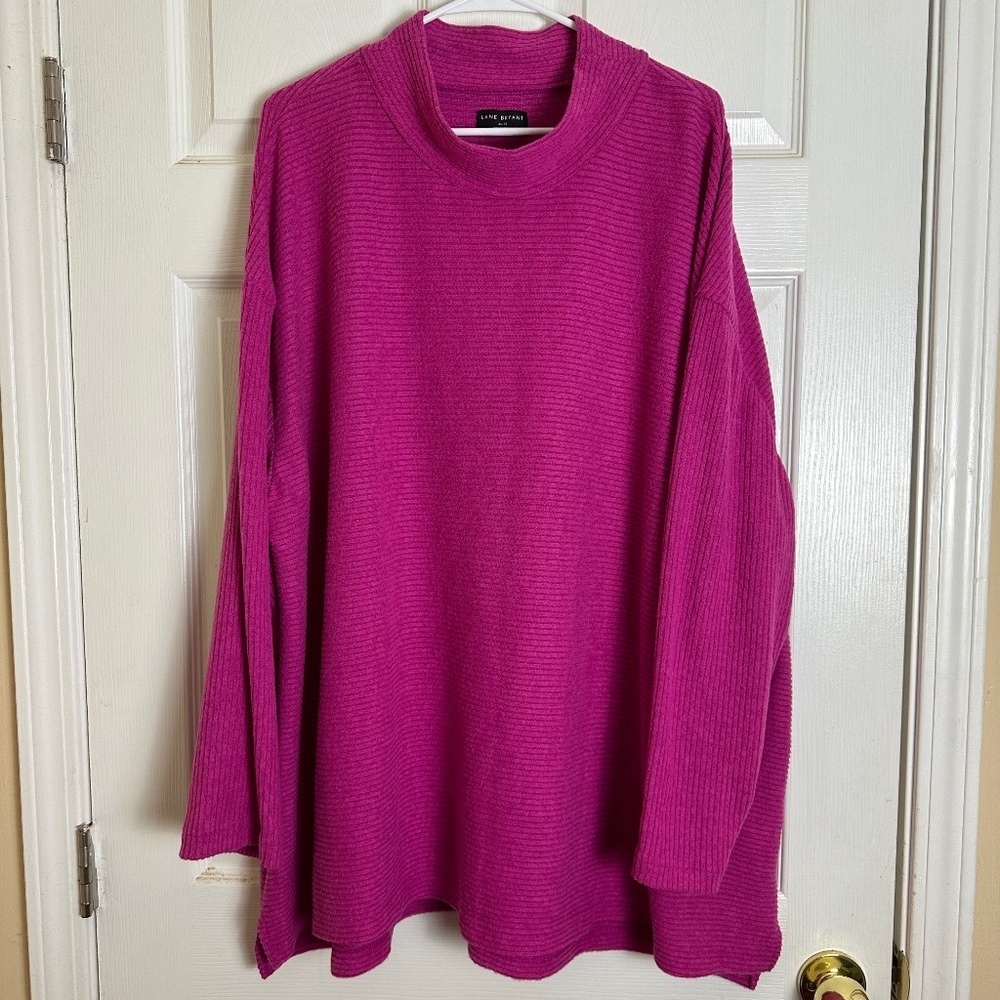 ! NWT Lane Bryant Pink Valentine's Day Preppy Relaxed Mock-Neck Rib Top Women 4X